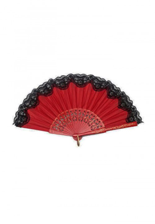 Abanico de Flamenco Calado Rojo y Encaje Negro
